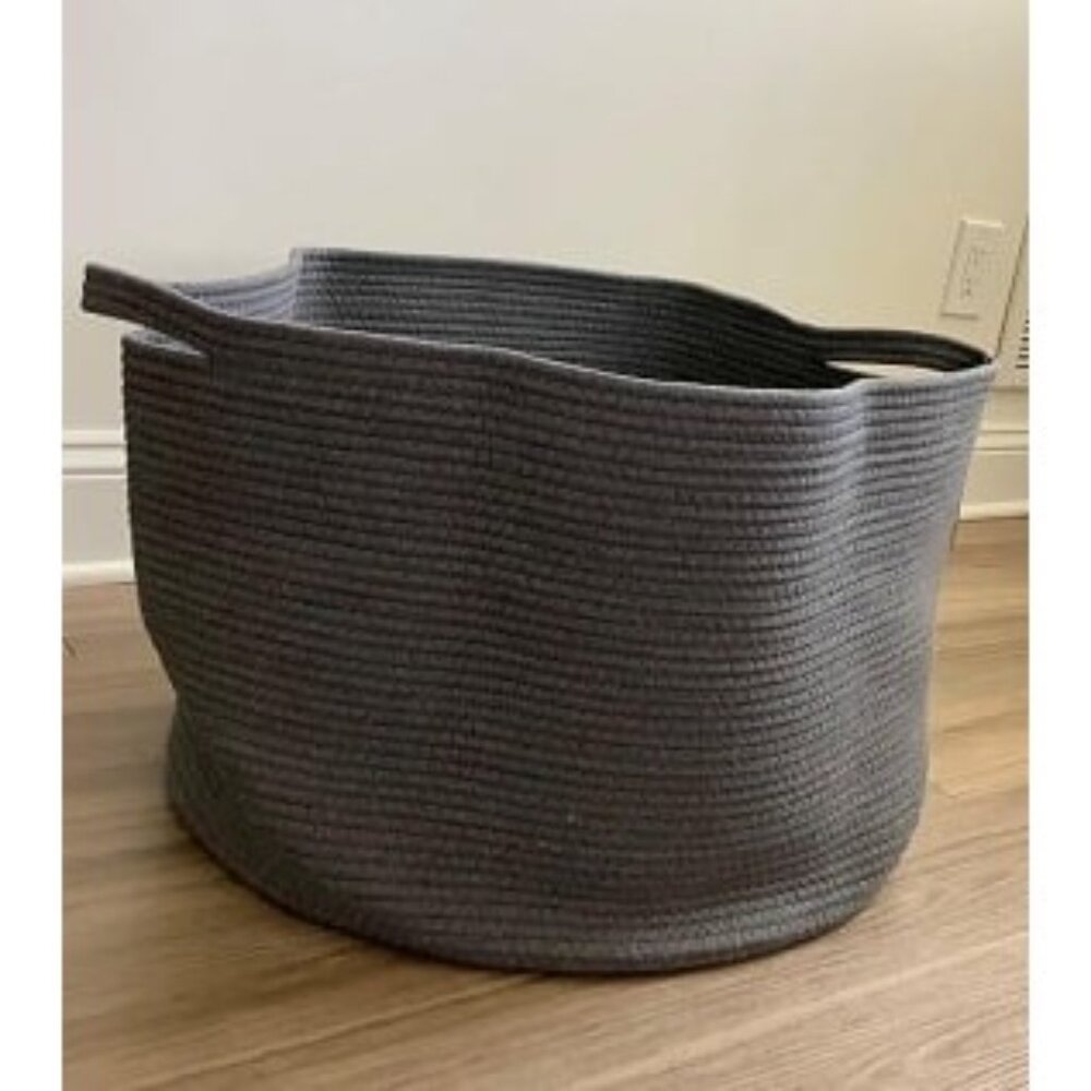 New Large Dark Grey Storage Basket, Woven Cotton Rope Baskets for Storage